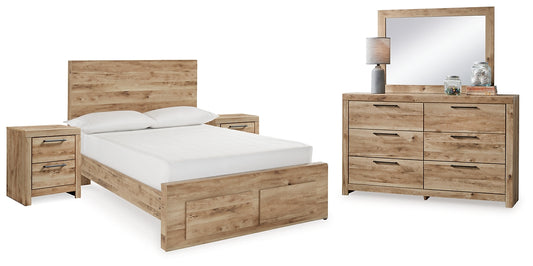 Hyanna Full Panel Storage Bed with Mirrored Dresser and 2 Nightstands